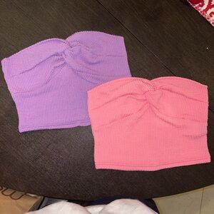 SHEIN Purple and Pink Knotted Crop Tops